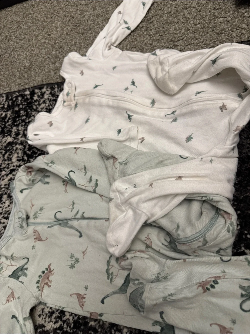 Carter's Dino Footed One-Piece Sleepers - Sage Green & White